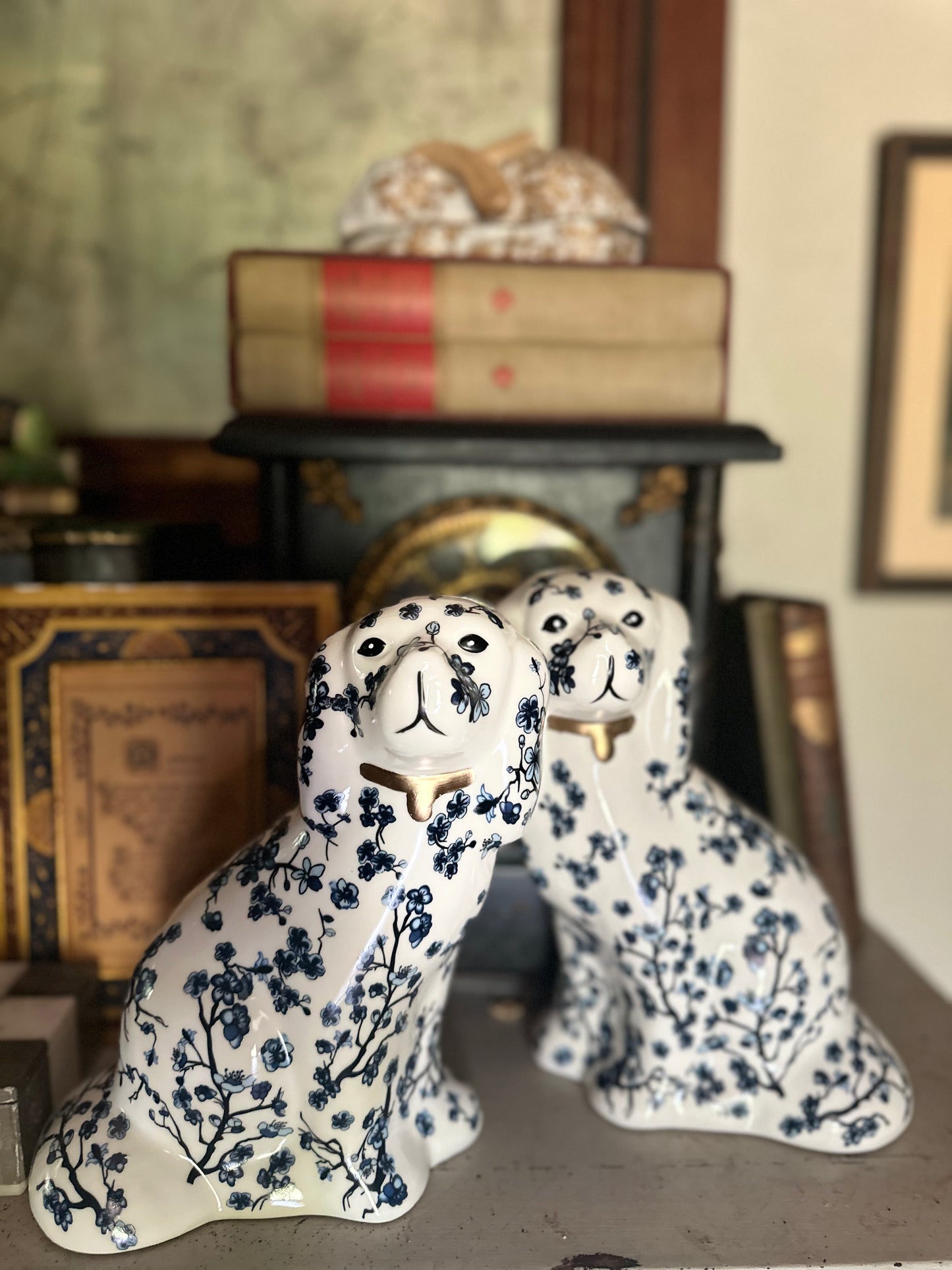 Staffordshire Dogs | Blue Cherry Blossom | Pair